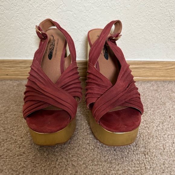 Jeffrey Campbell x Free People mauve suede and gold platforms - Picture 2 of 4